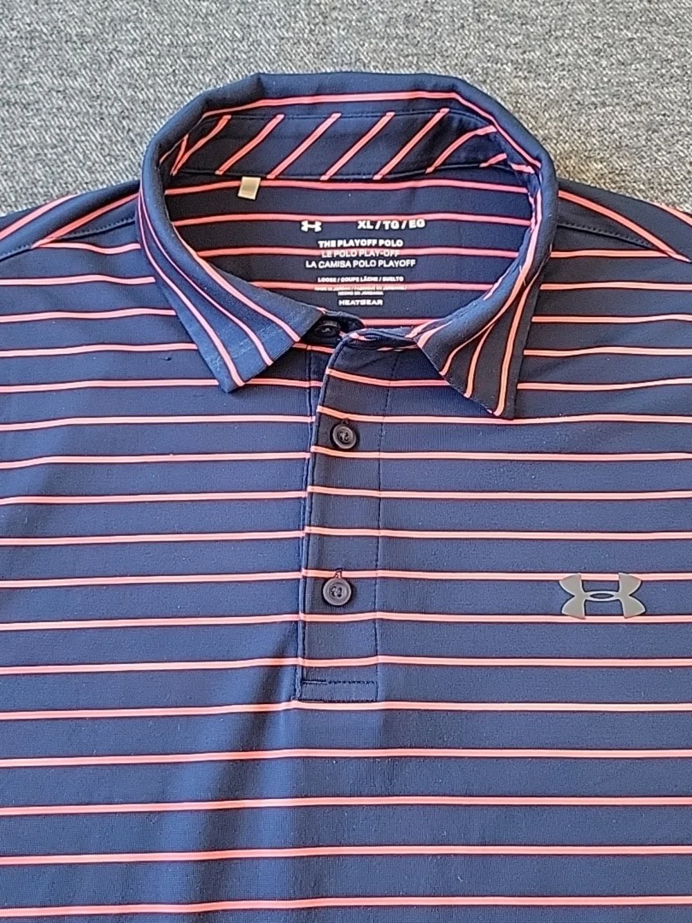 Under Armour The Playoff Polo Shirt Men's XL Navy Blue‎ Striped Golf Performance